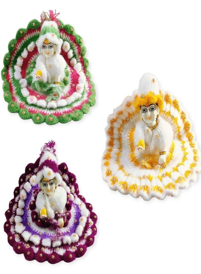 Partish Laddu Gopal Woollen Heavy Dress with Moti Work (Pack of 3) l Ladoo Gopal Dress l Kanha Ji | Thakur Ji Warm Dress with Cap (Size 1) - Image 2